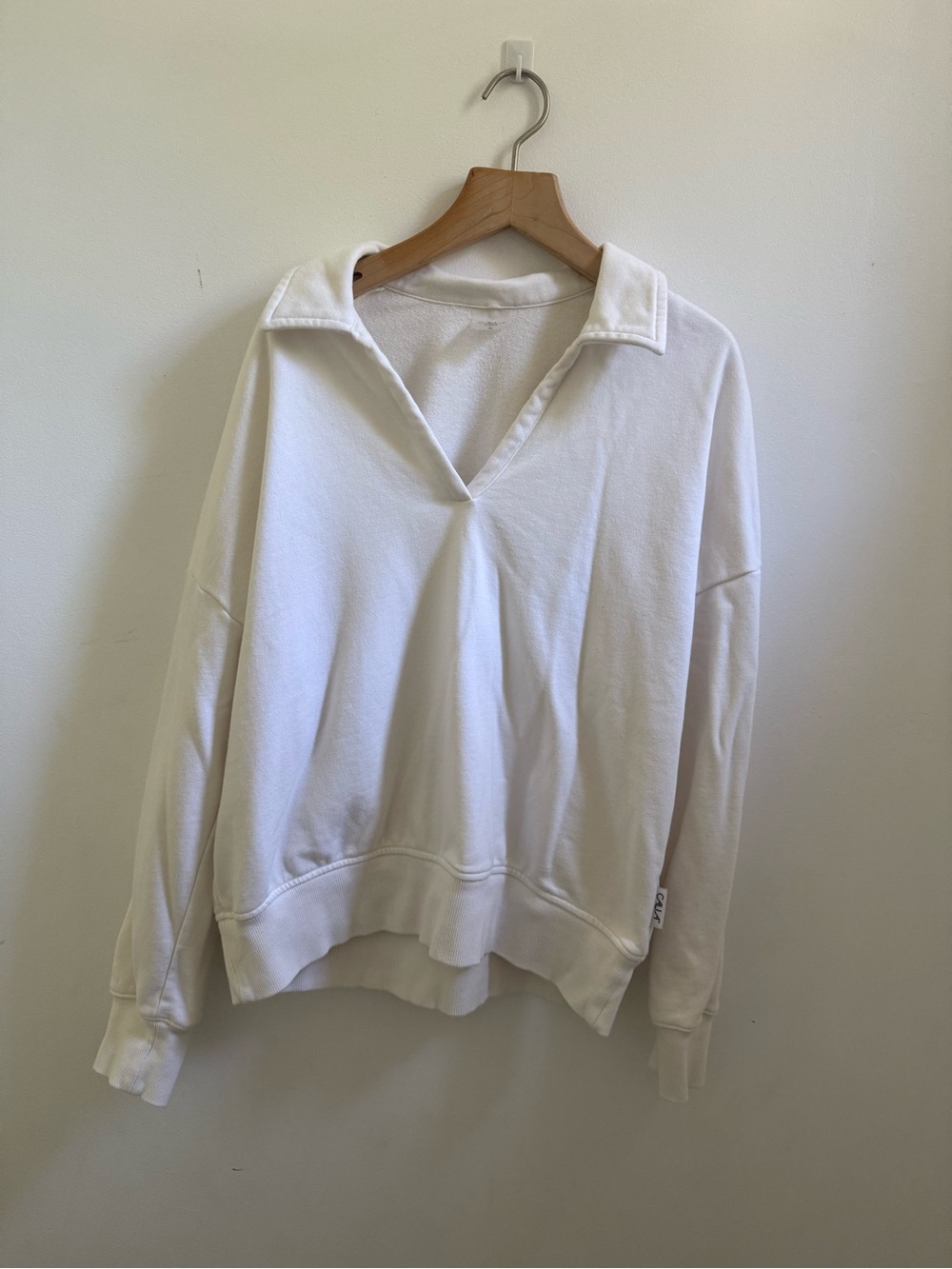 Women's Cream V-Neck Collared Pullover Sweater